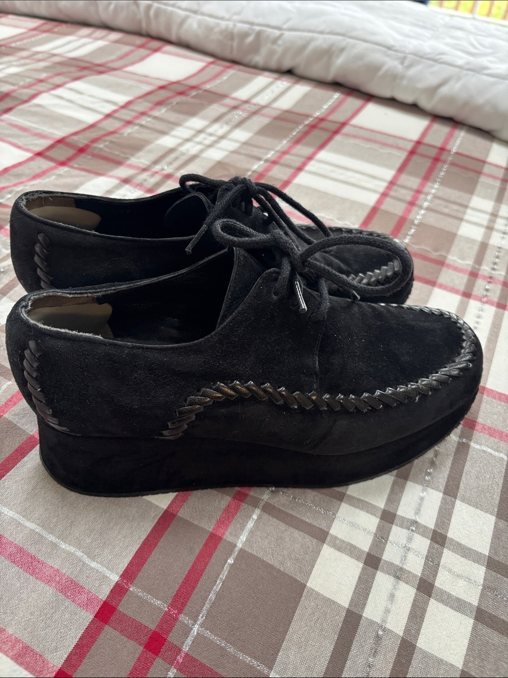Stephane Kelian Black Suede Platform Lace-Up Loafers